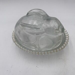 Vintage Indiana Glass Bunny Rabbit on a Nest Covered Candy Dish Clear Glass